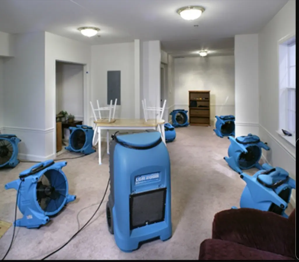Air movers and dehumidifier setup for Water Extraction & Removal in West Des Moines